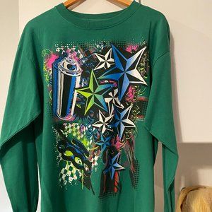 Steve &  Barry's  Paint Can Graffiti  Graphic  Green Long Sleeve Sweater